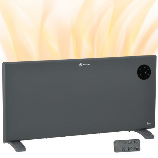 HOMCOM 2000W Electric Convector Heater, Freestanding or Wall Mounted, Space Heater with Adjustable Thermostat, Timer, Grey