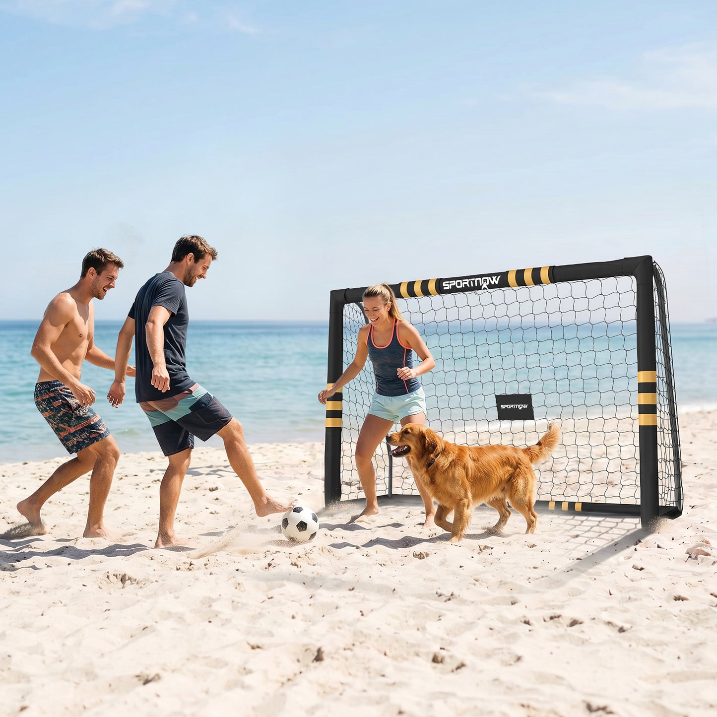 SPORTNOW Football Goal, 8 x 5ft Portable Football Net with EPE Foam Padding, PVC Tube Covers Ground Stakes and Metal Frame