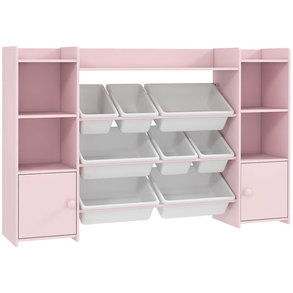 AIYAPLAY Kids Toy Organizers and Storage with 8 Removable Storage Bins and Bookshelf, Pink