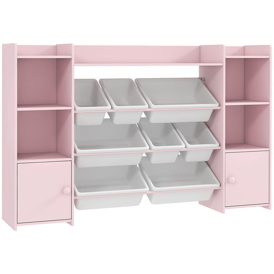 AIYAPLAY Kids Toy Organizers and Storage with 8 Removable Storage Bins and Bookshelf, Pink