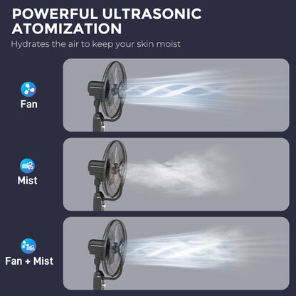 HOMCOM Pedestal Fan with Water Mist Spray, Spray Misting Fan with 70° Oscillation, Tilt Head, 3 Speeds, 3 Modes, Adjustable Mist, 3.2L Water Tank, for Home, 120 cm