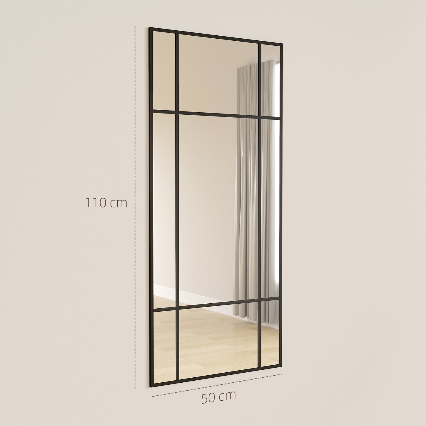 HOMCOM Decorative Grid Wall Mirror, with Back Hooks - Black