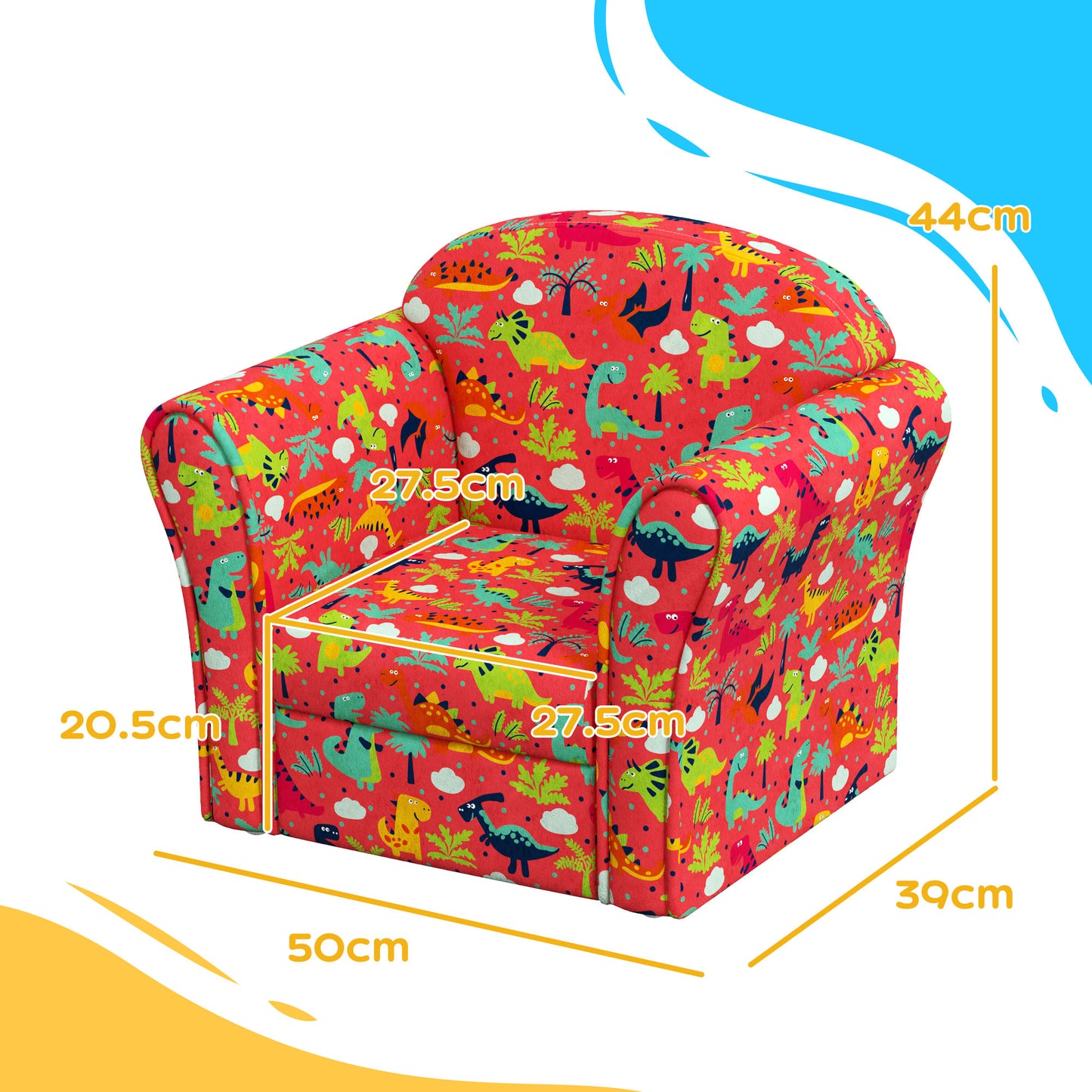 AIYAPLAY Kids Armchair with Dinosaur Design, Wooden Frame, for Bedroom, Playroom, Kids Room - Red--ChewyGames-ChewyGames