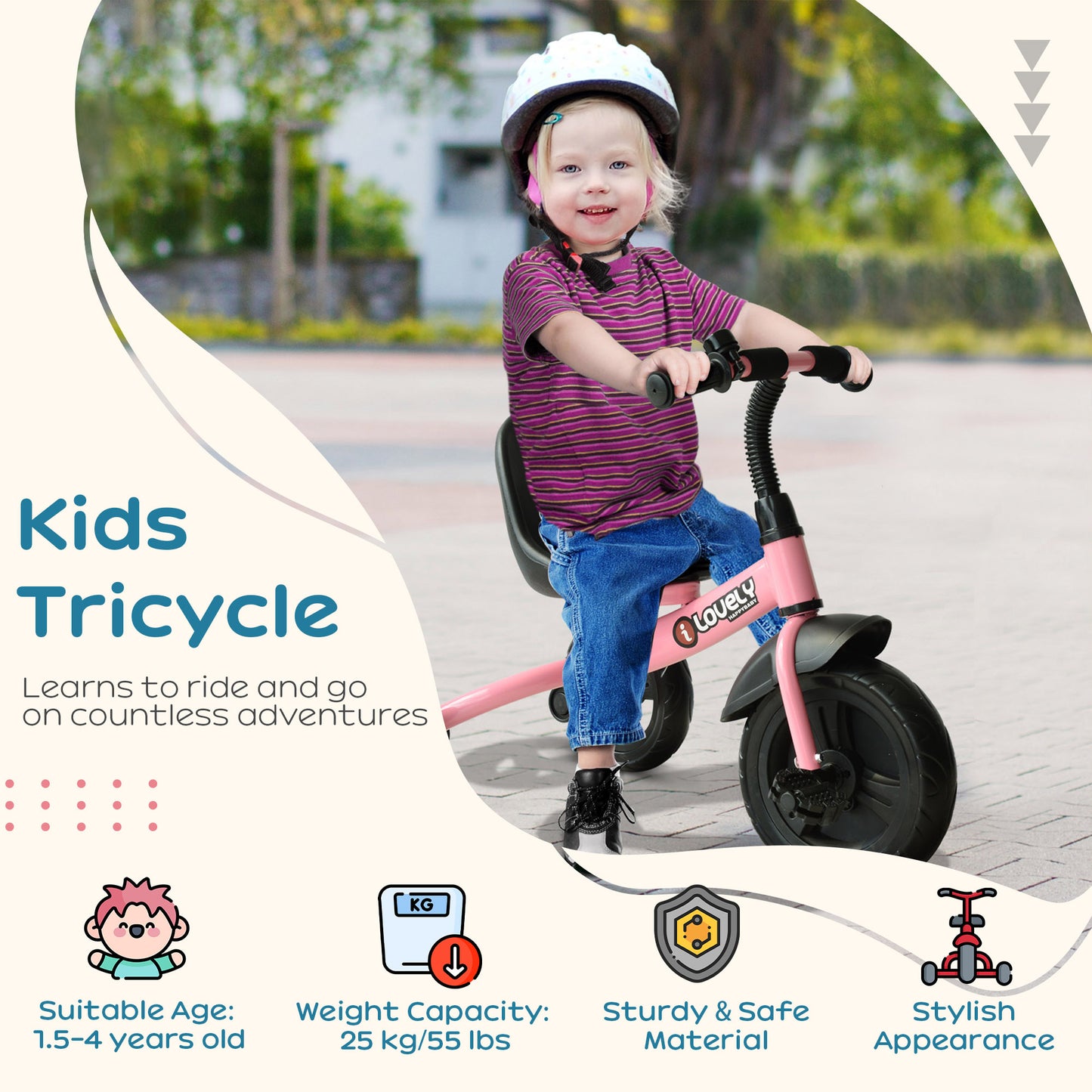 HOMCOM Baby Trike, Toddler Tricycle with Adjustable Seat, Children Ride on Toys 3 Wheels Bike with Bell for Kids 1.5-4 Years, Pink