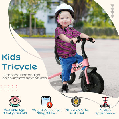 HOMCOM Baby Trike, Toddler Tricycle with Adjustable Seat, Children Ride on Toys 3 Wheels Bike with Bell for Kids 1.5-4 Years, Pink