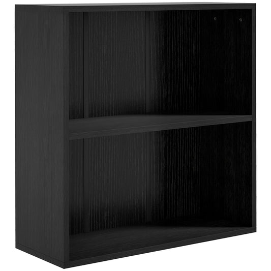 HOMCOM 2 Tier Bookshelf, Low Bookcase with Adjustable Shelf, 2 Compartments for Home Office, Living Room, Study, Black-Rack Bookcases & Shelves-ChewyGames-ChewyGames