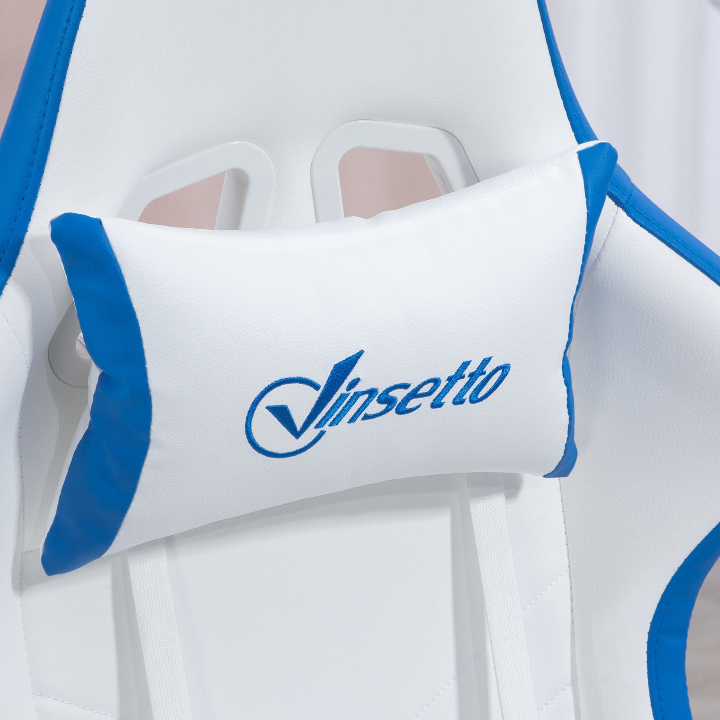 Vinsetto Computer Gaming Chair, PU Leather Office Desk Chair with Footrest, Swivel Wheels, 135° Reclining Back, Lumbar Support, Headrest for Home, White and Blue