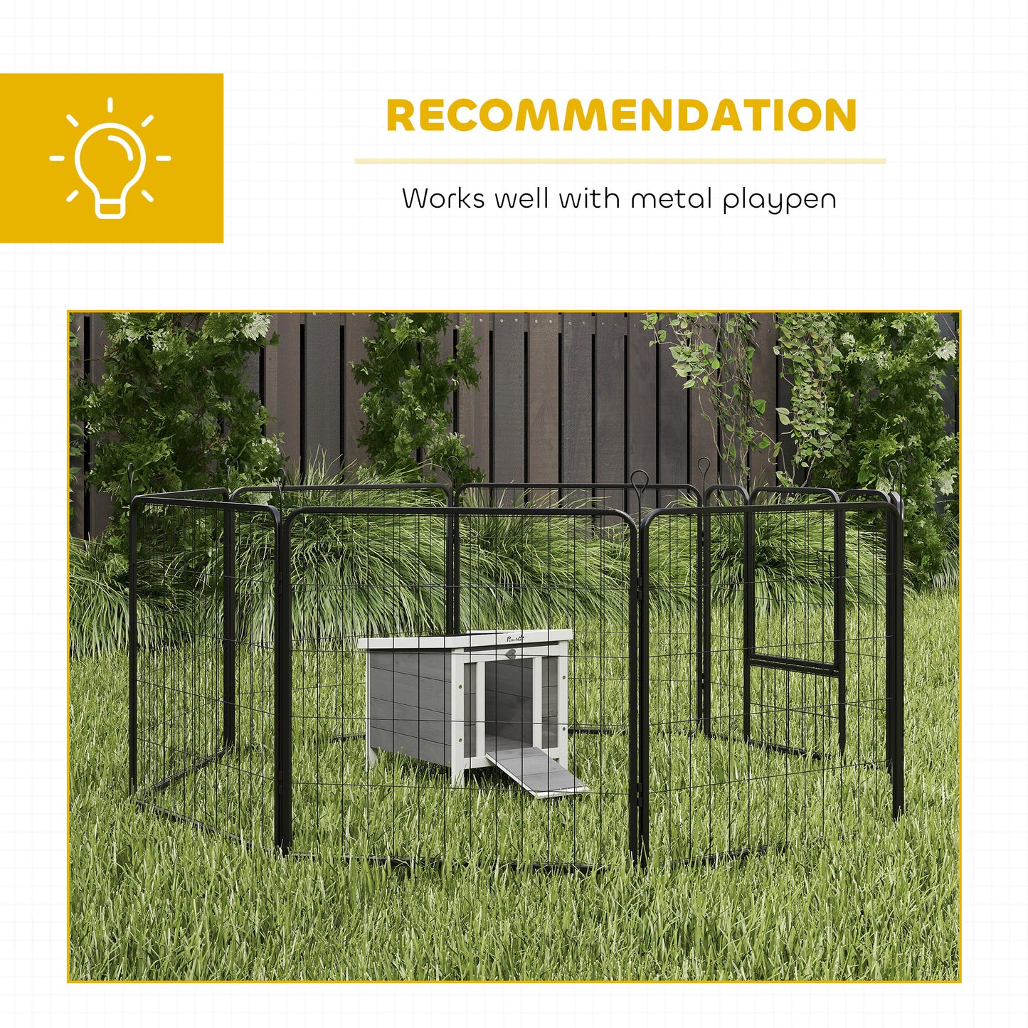 PawHut Wooden Rabbit Hutch Outdoor, Guinea Pig Hutch, Rabbit Hideaway, Cat House, Bunny Cage Small Animal House with Openable Roof, 51 x 42 x 43 cm, Grey