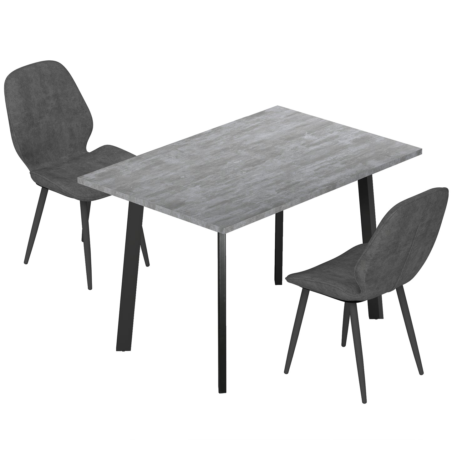 HOMCOM Dining Set, Kitchen Table with 2 Velvet Upholstered Chairs, Dark Grey