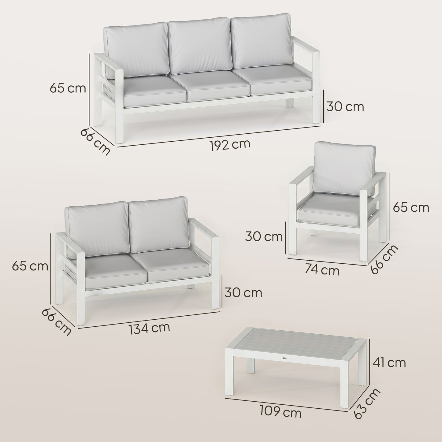 Outsunny 5 Pieces Aluminium Garden Furniture Set with Olefin Cushions, Extra Deep Outdoor Garden Sofa Set, White
