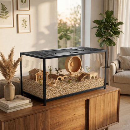 PawHut Large Hamster Cage, Chewproof Metal Rat Cage with Openable Top for Syrian Dwarf Hamster, Gerbil, 100 x 50 x 52.5 cm