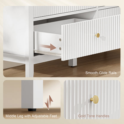 HOMCOM Fluted Dresser, 6 Drawer Chest of Drawers for Bedroom, Living Room, Hallway, Closet, White