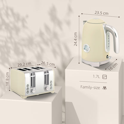 HOMCOM Retro 3000W Kettle and Toaster Set - Cream--ChewyGames-ChewyGames