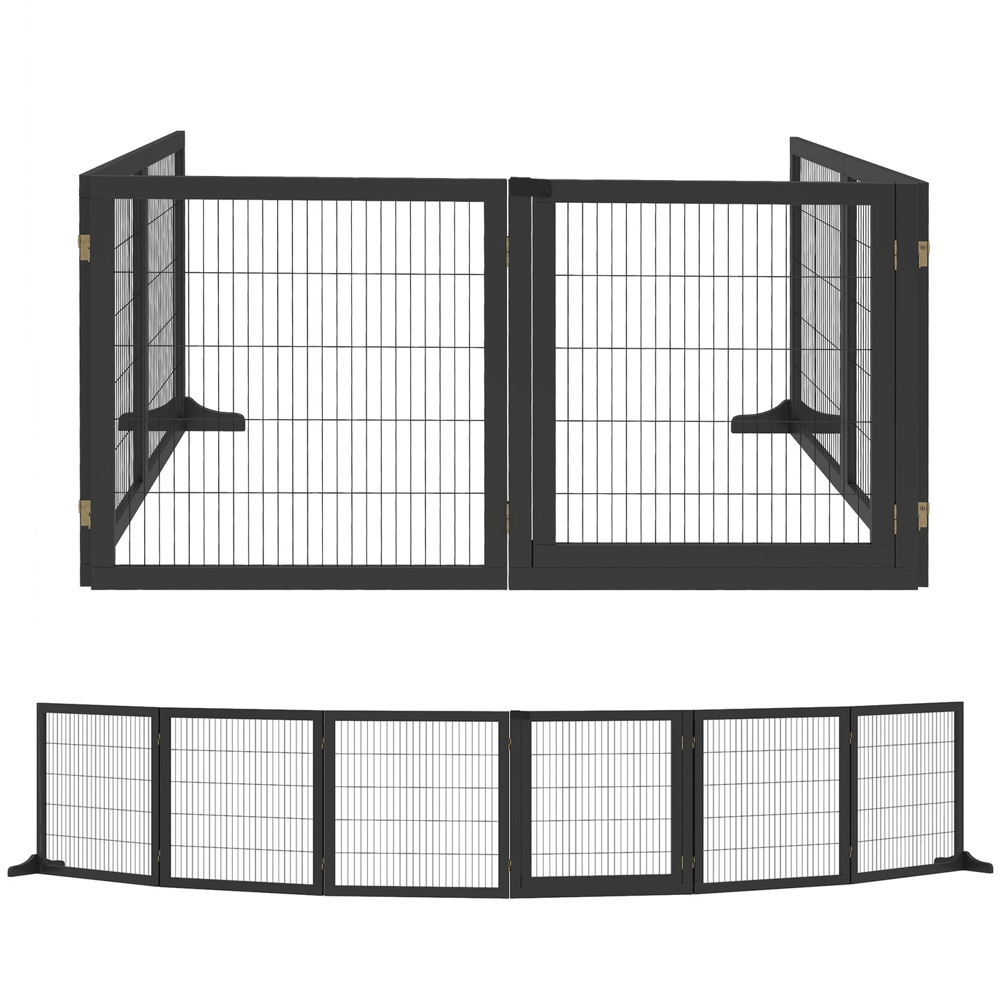 PawHut Wooden Pet Gate, Freestanding Dog Security Barrier with Two Support Feet - Black