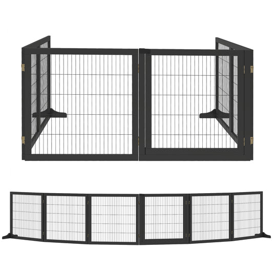 PawHut Wooden Pet Gate, Freestanding Dog Security Barrier with Two Support Feet - Black