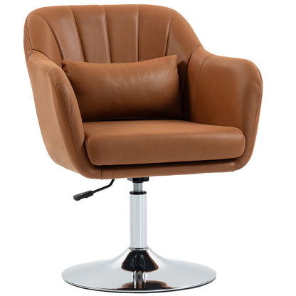 HOMCOM Swivel Accent Chair, Linen Fabric Tub Vanity Chair, Modern Armchair with Adjustable Height and Lumbar Support for Living Room Bedroom Salon Make up Room Dressing Table, Brown