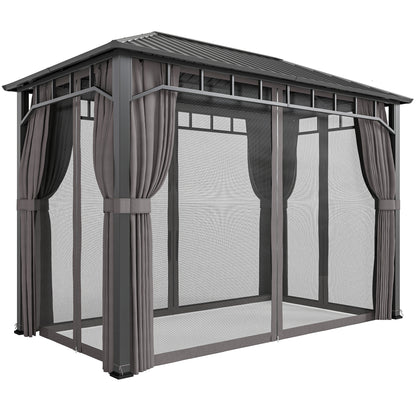 Outsunny 2 x 3.5 m Hardtop Gazebo with Galvanised Steel Roof, Waterproof Permanent Pavilion Garden Gazebo with Netting and Curtains for Patio, Deck, Dark Grey-Gazebos-ChewyGames-ChewyGames