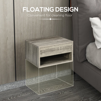 HOMCOM Floating Bedside Tables Set of 2, Wall Mounted Nightstand, Grey Wood Effect