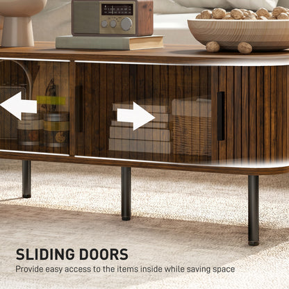 HOMCOM Coffee Table with Storage, Living Room Table with Slatted Tambour Sliding Doors and Adjustable Foot Pads, Rectangular Coffee Table with Elevated Base for Living Room, Rustic Brown