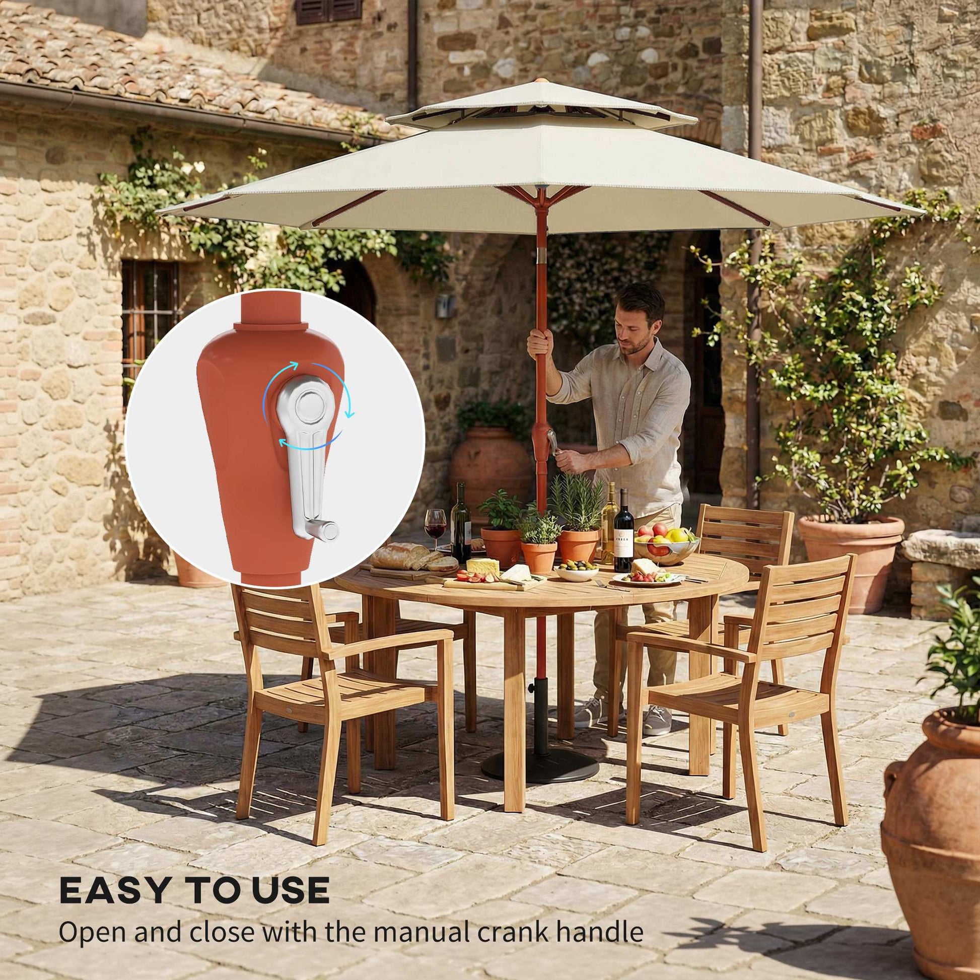 Outsunny 2.7 m Garden Parasol with Double Top Outdoor Market Table Umbrella with Crank System, Cream White--ChewyGames-ChewyGames