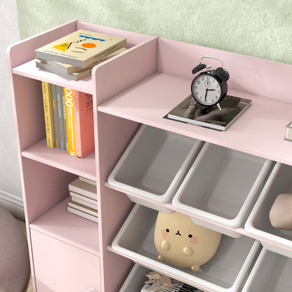 AIYAPLAY Kids Toy Organizers and Storage with 8 Removable Storage Bins and Bookshelf, Pink