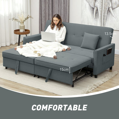 HOMCOM 3 Seater Velvet Sofa Bed, Convertible Click-Clack Couch with Adjustable Backrest, Small Double Sleeper Sofa for Living Room & Guests, Grey
