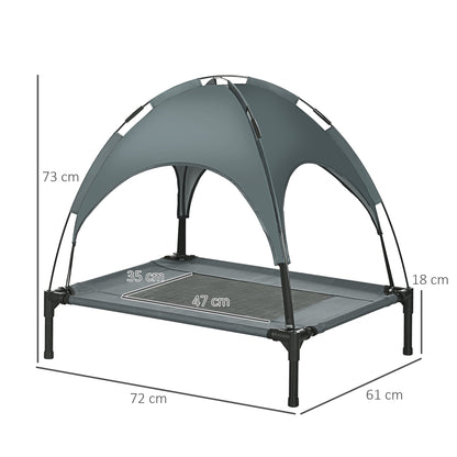 PawHut Outdoor Dog Bed with Removable Canopy, Portable Raised Dog Bed for Camping, Garden & Beach, Water-Resistant UV-Protection Mesh Pet Cot Sun Lounger, for Medium Pets, 76 x 61 x 73 cm, Grey
