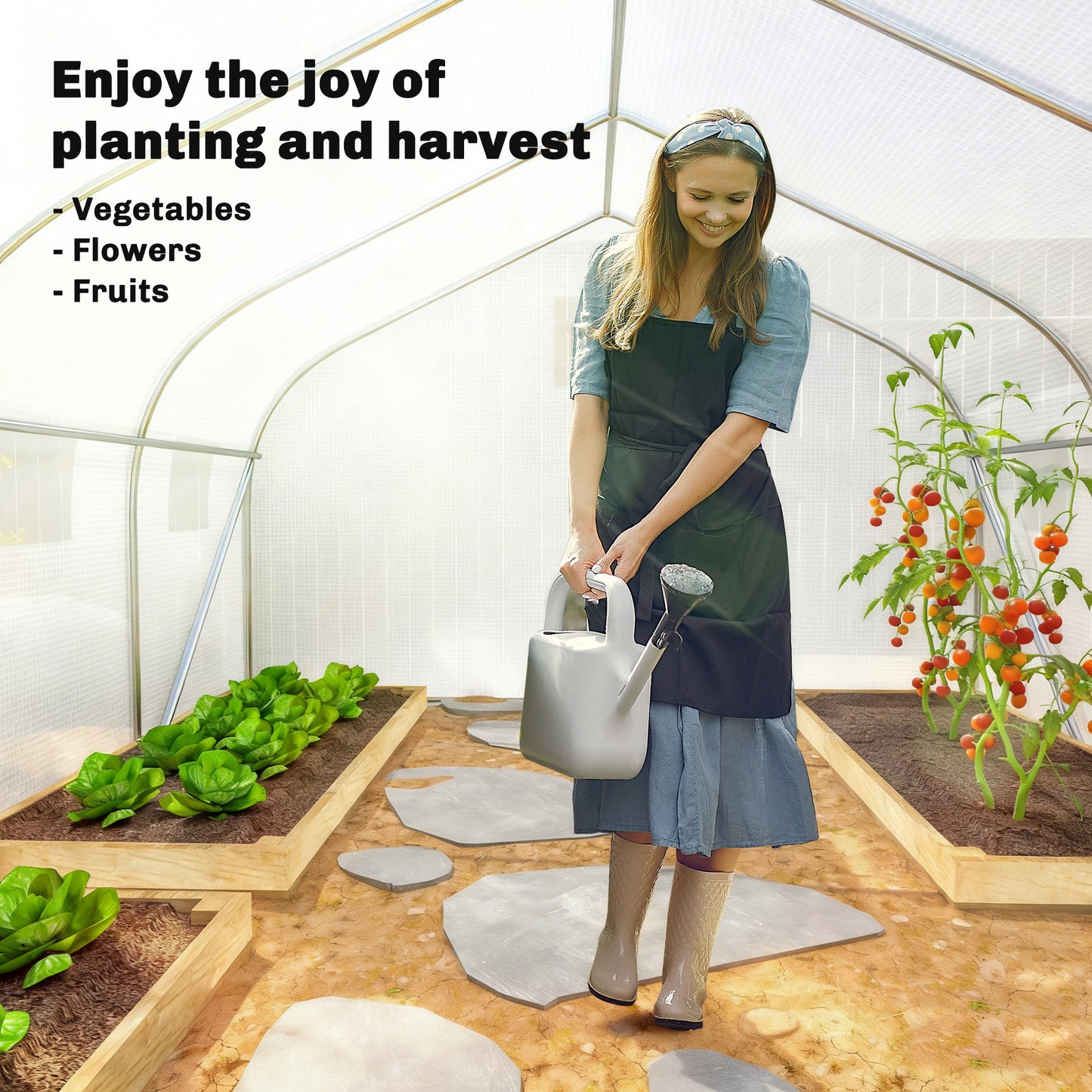Outsunny Walk-In Polytunnel Greenhouse Warm House Garden Tunnel Shelter Plant Shed with Door and Windows, Galvanised Steel Frame, 4.5 x 3 x 2m, White