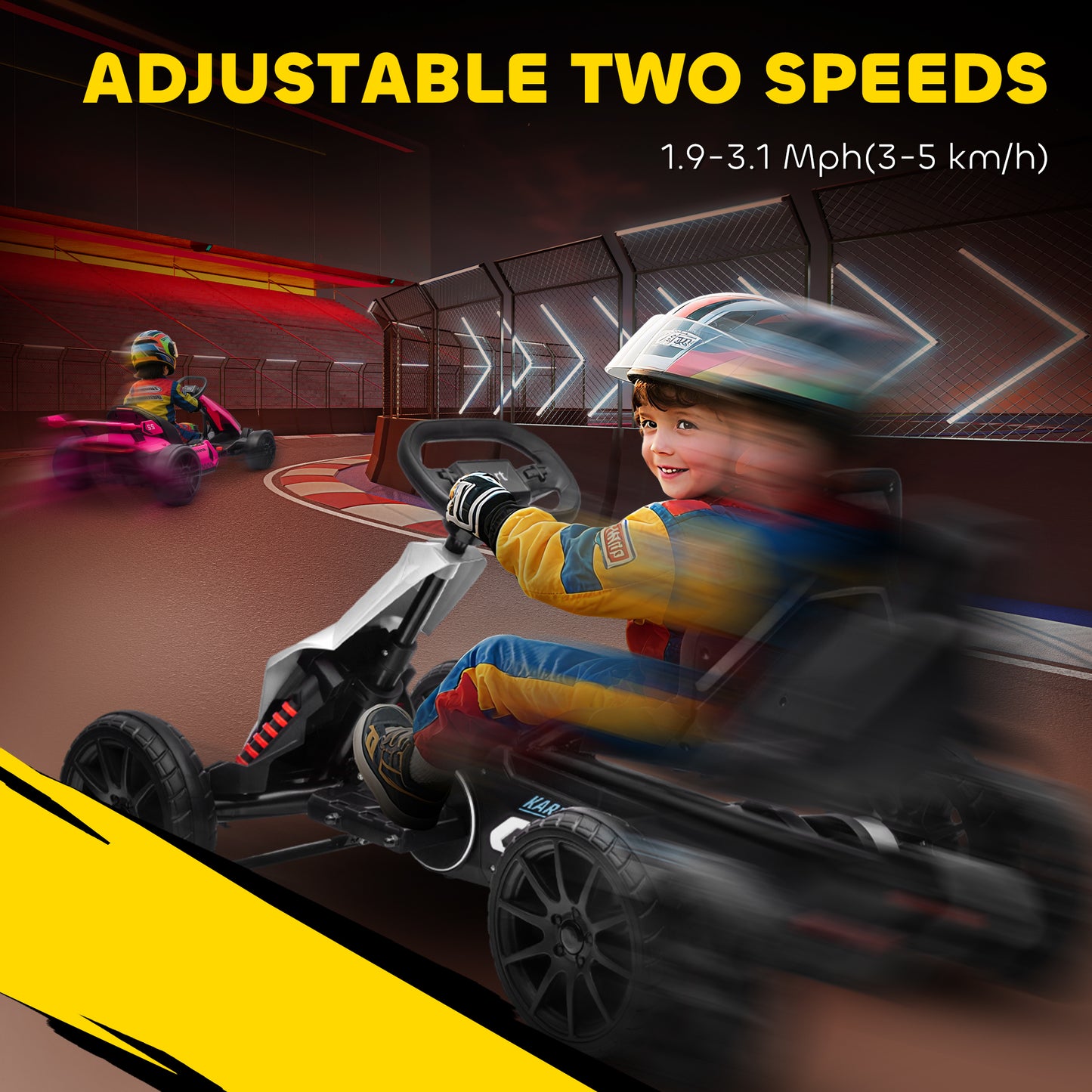 HOMCOM 12V Electric Go-Kart for Kids, Ride-On Racing Go-Kart, with Forward and Reversing Functions, for Ages 3-8 Years - White