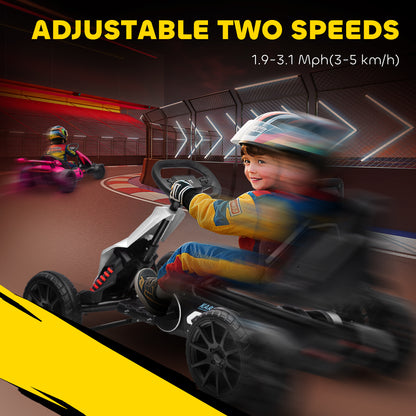 HOMCOM 12V Electric Go-Kart for Kids, Ride-On Racing Go-Kart, with Forward and Reversing Functions, for Ages 3-8 Years - White