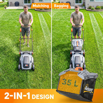Outsunny 18V Cordless Lawnmower with 2 x 4Ah Batteries, Battery Lawn Mower with 34cm Cutting Width, Mulching Feature