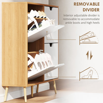 HOMCOM Shoe Storage Cabinet, 4 Flip Drawers, Shoe Organizer for 8-16 Pairs of Shoes, Natural