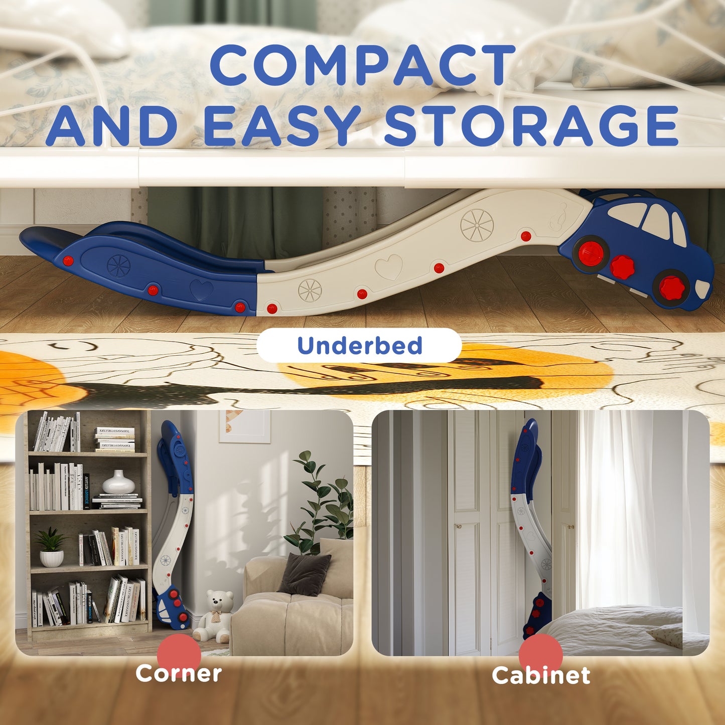 AIYAPLAY Kids Slide for Bed, Sofa, with Extended Length, Easy to assemble and Store, Blue