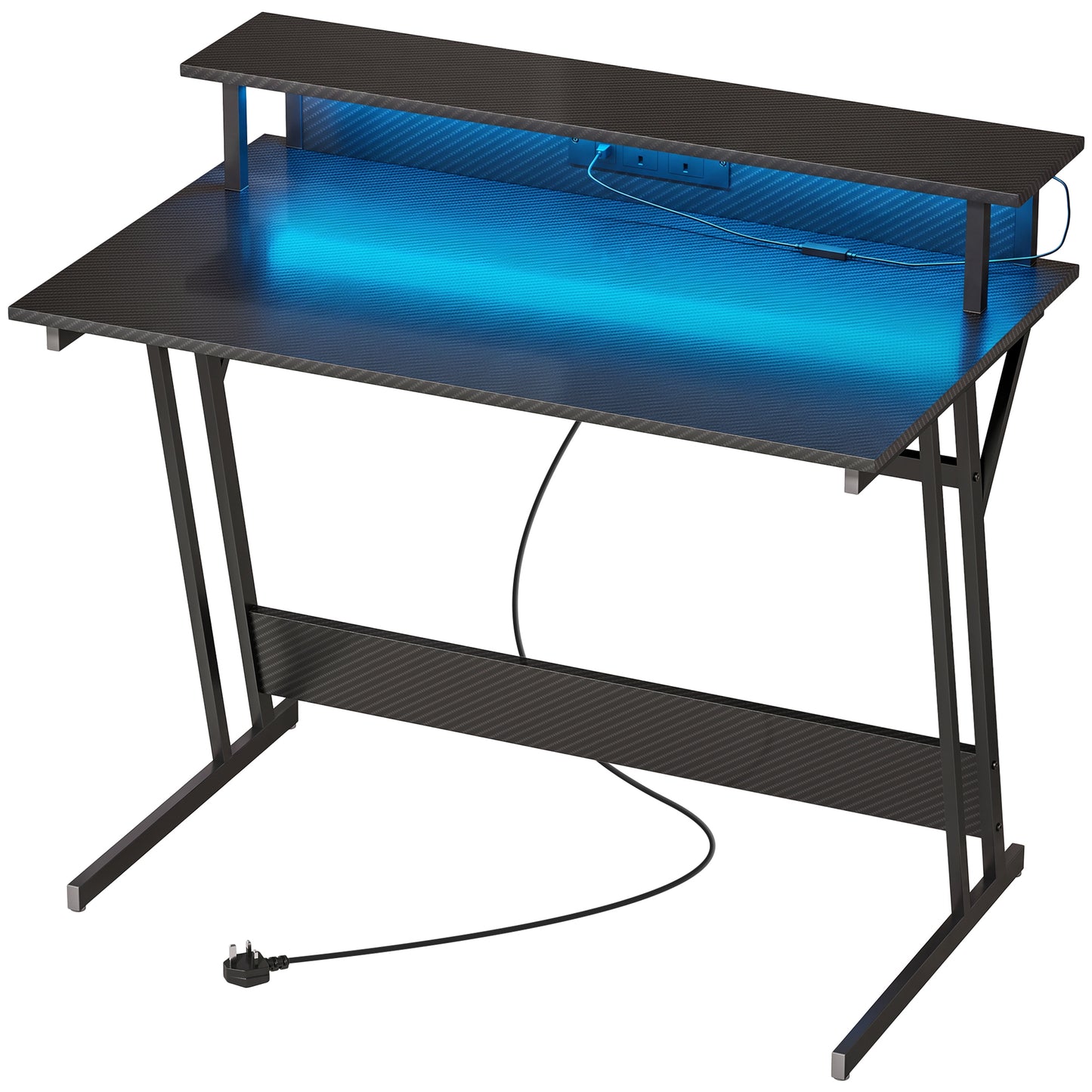 HOMCOM Two-Level LED Gaming Desk - Black