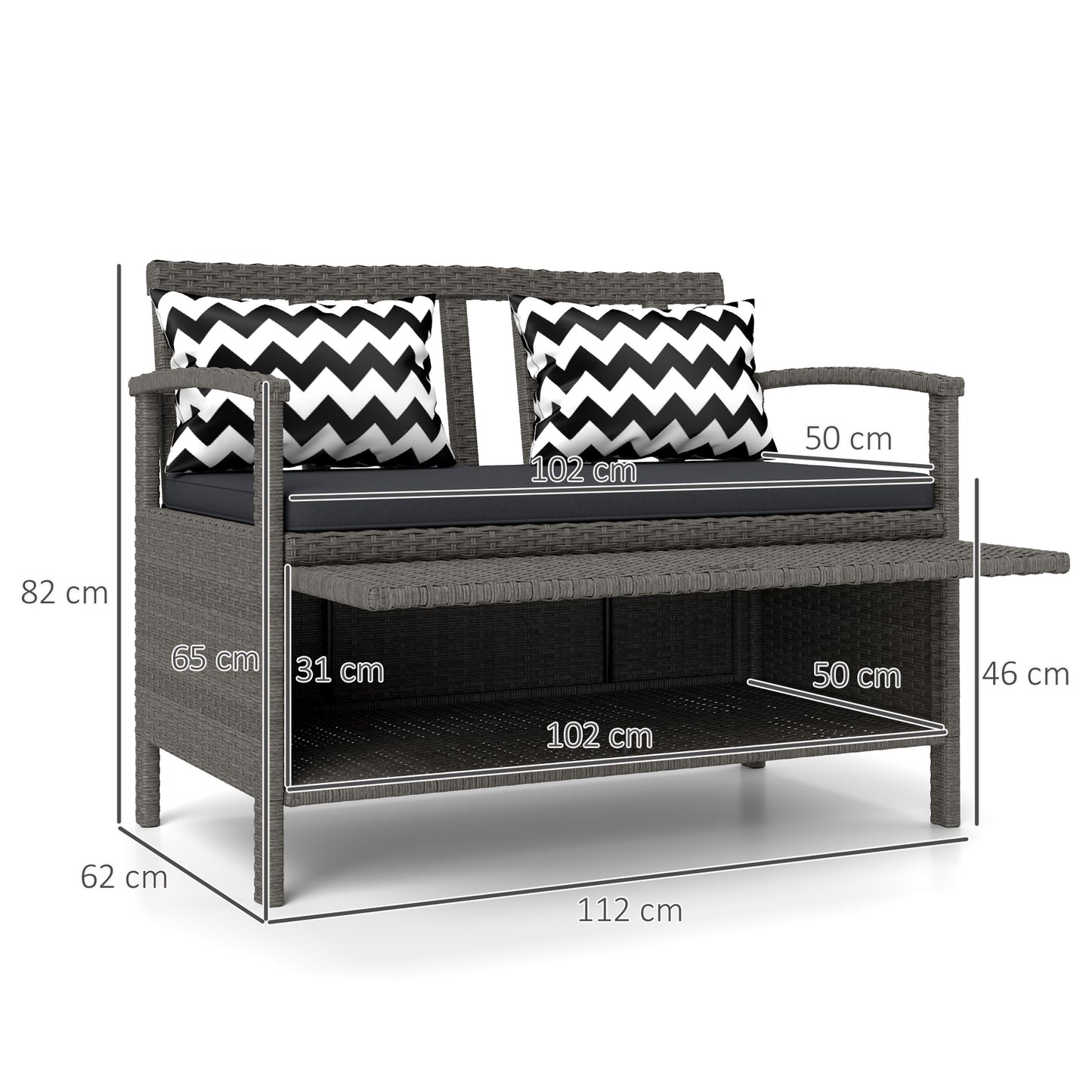 Outsunny 160L Storage Two-Seater Rattan Bench - Grey--ChewyGames-ChewyGames