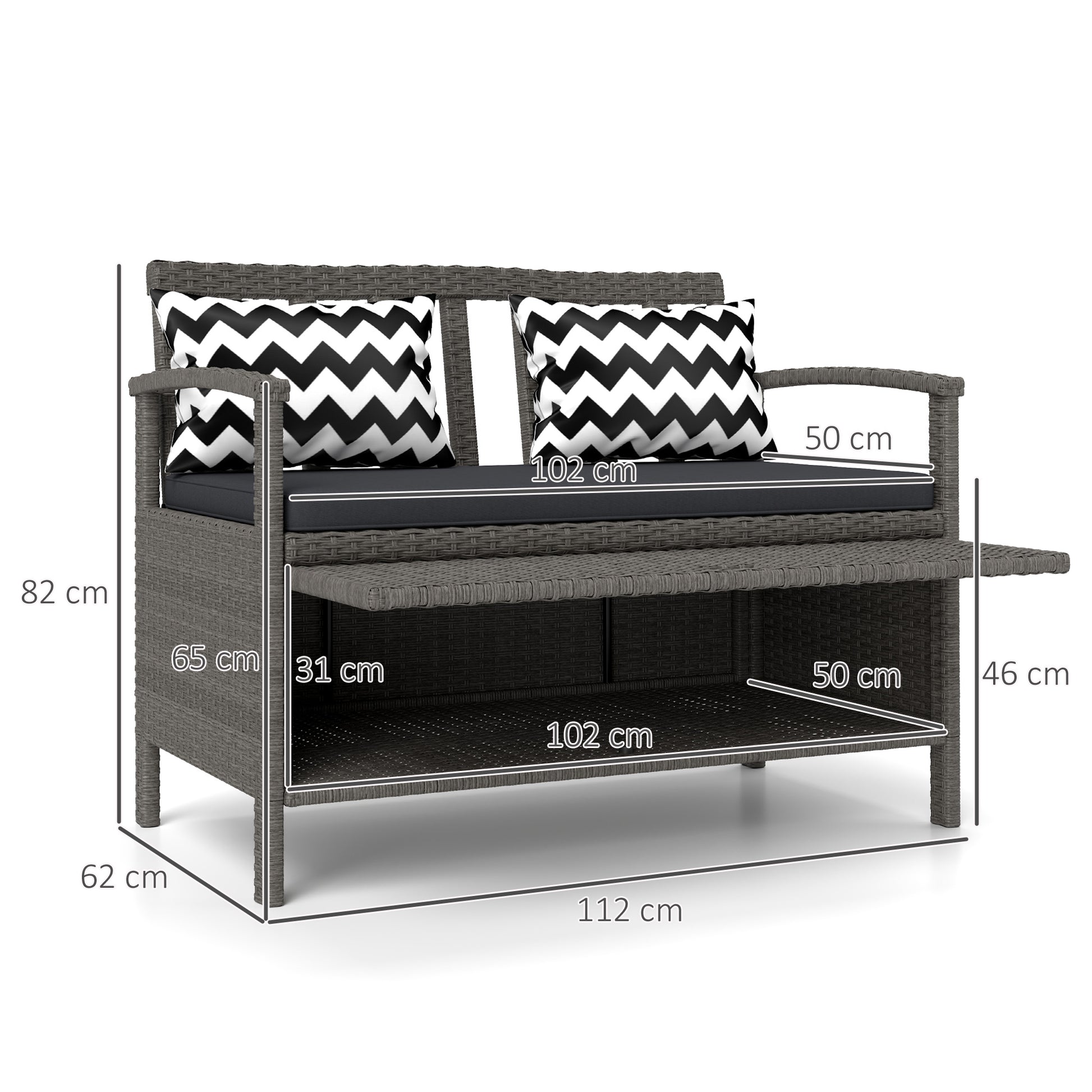 Outsunny 160L Storage Two-Seater Rattan Bench - Grey--ChewyGames-ChewyGames