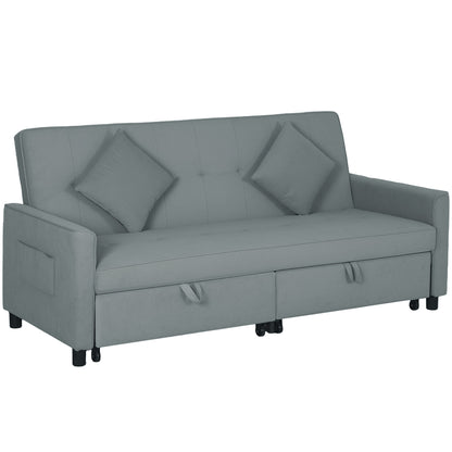 HOMCOM 3 Seater Velvet Sofa Bed, Convertible Click-Clack Couch with Adjustable Backrest, Small Double Sleeper Sofa for Living Room & Guests, Grey