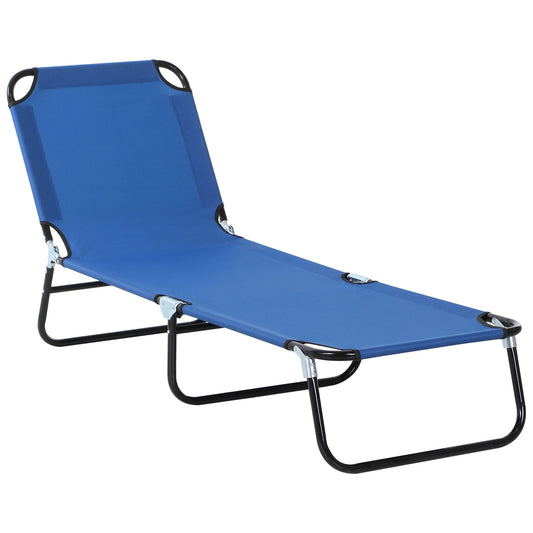 Outsunny Foldable Sun Lounger with 5-Position Adjustable Backrest, Outdoor Portable Recliner Chaise Lounge Chair with Oxford Fabric for Patio, Beach, Garden, Camping, Blue