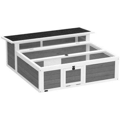PawHut Wooden Tortoise House, Tortoise Enclosure with Clear Observation Window, Top Opening, Multiple Doors, Galvanised Mesh