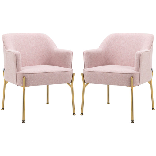 HOMCOM Accent Chair, Living Room Armchair, Vanity Chair with Gold Plating Metal Legs and Soft Padded Seat for Bedroom and Café, Set of 2, Pink