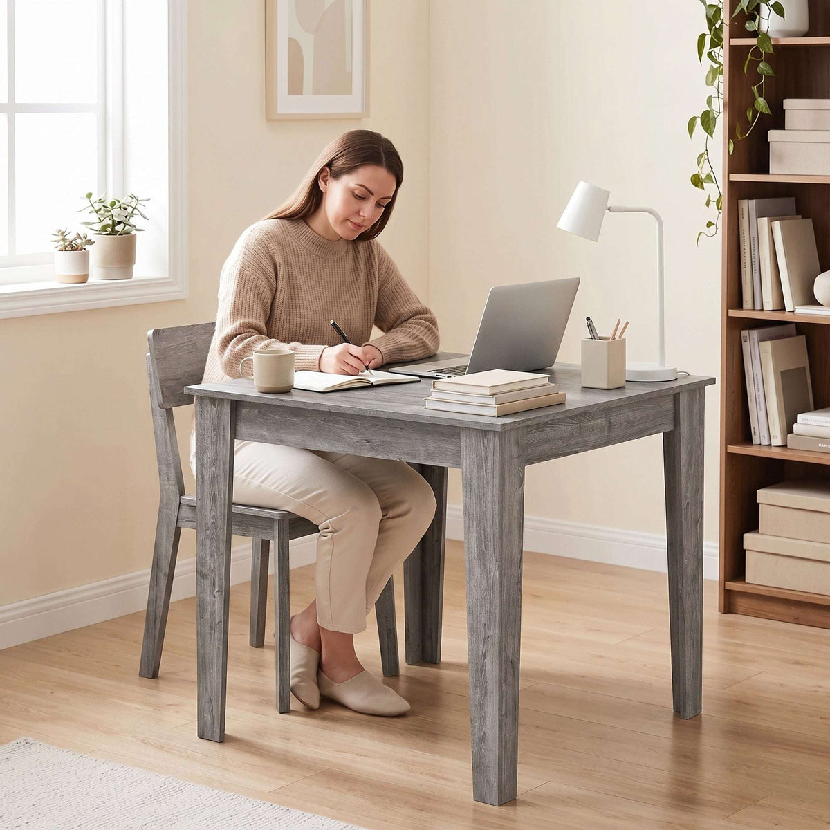 HOMCOM Dining Table for 4, 80L x 80W x 75Hcm, Modern Square Kitchen Table with Wood Effect Tabletop, Grey Wood Effect