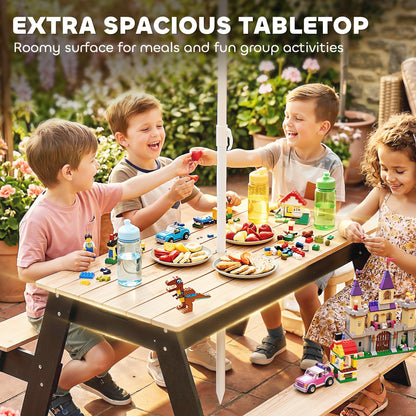 AIYAPLAY Kids Garden Furniture with Parasol, 3 in 1 Wooden Sand and Water Table with 2 Hidden Play Boxes for Patio, Ages 3-6