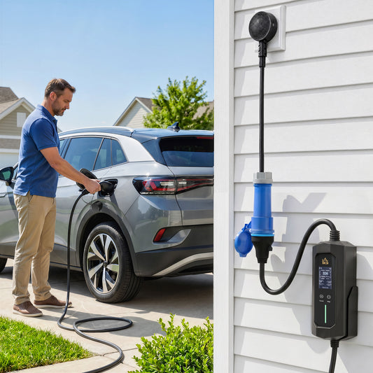 HOMCOM EV Charger 7kW Type 2 to CEE 32A Plug with UK Adapter, 10 m, 6-32A, Electric Car Charger w/ 1-12 h Time Delay