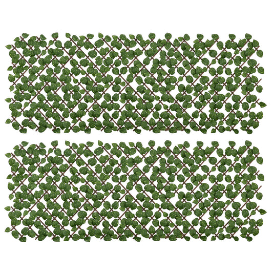 Outsunny Set of 2 Expandable Artificial Trellis Hedges – Realistic Leaf Privacy Screen, 2 x 1 m