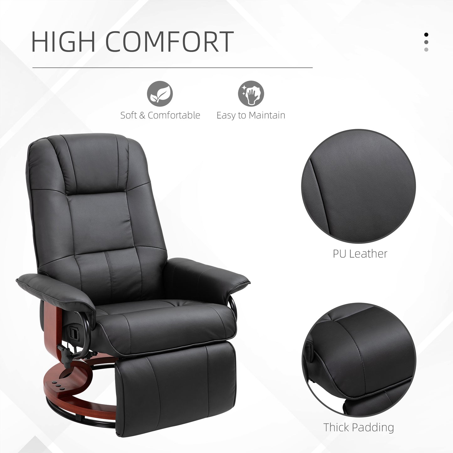 HOMCOM Reclining Swivel Chair, with Footrest - Black