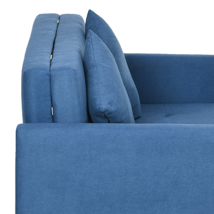HOMCOM 2 Seater Sofa Bed with Hidden Storage, Pull Out Convertible Bed Settee, Modern Snow Flannel Loveseat Sofa Sleeper with 2 Cushions for Living Room, Guest Room, Deep Blue