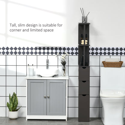 HOMCOM Tall Bathroom Cabinet, Freestanding Slim Bathroom Storage Cabinet with 2-Tier Open Shelf and 2 Drawers for Small Space, Narrow Cupboard Storage Unit, Brown
