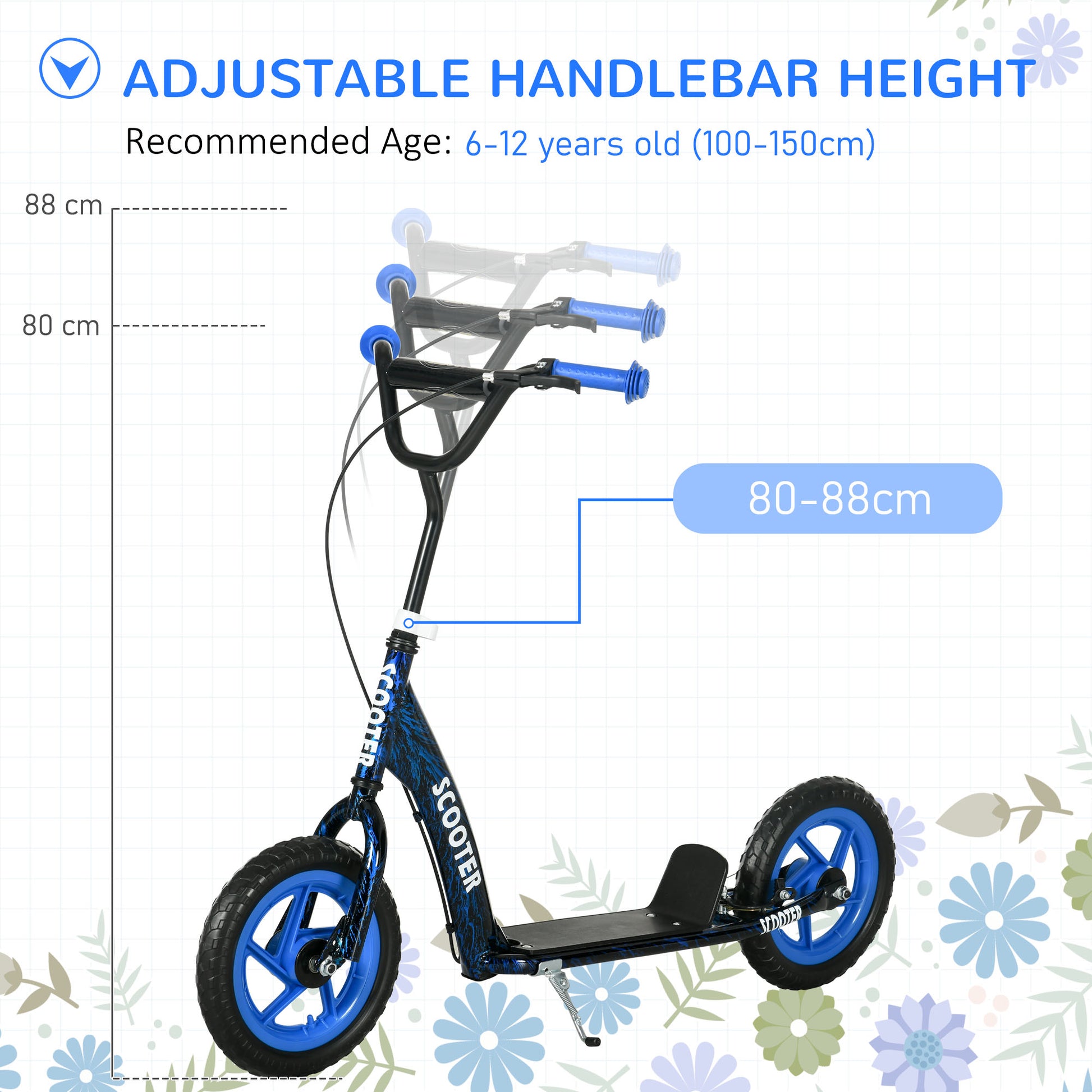 AIYAPLAY Kids Scooter with Adjustable Handlebar, Children's Kick Scooter with Non-slip Footplate, Rear Brake, Kickstand, Blue--ChewyGames-ChewyGames