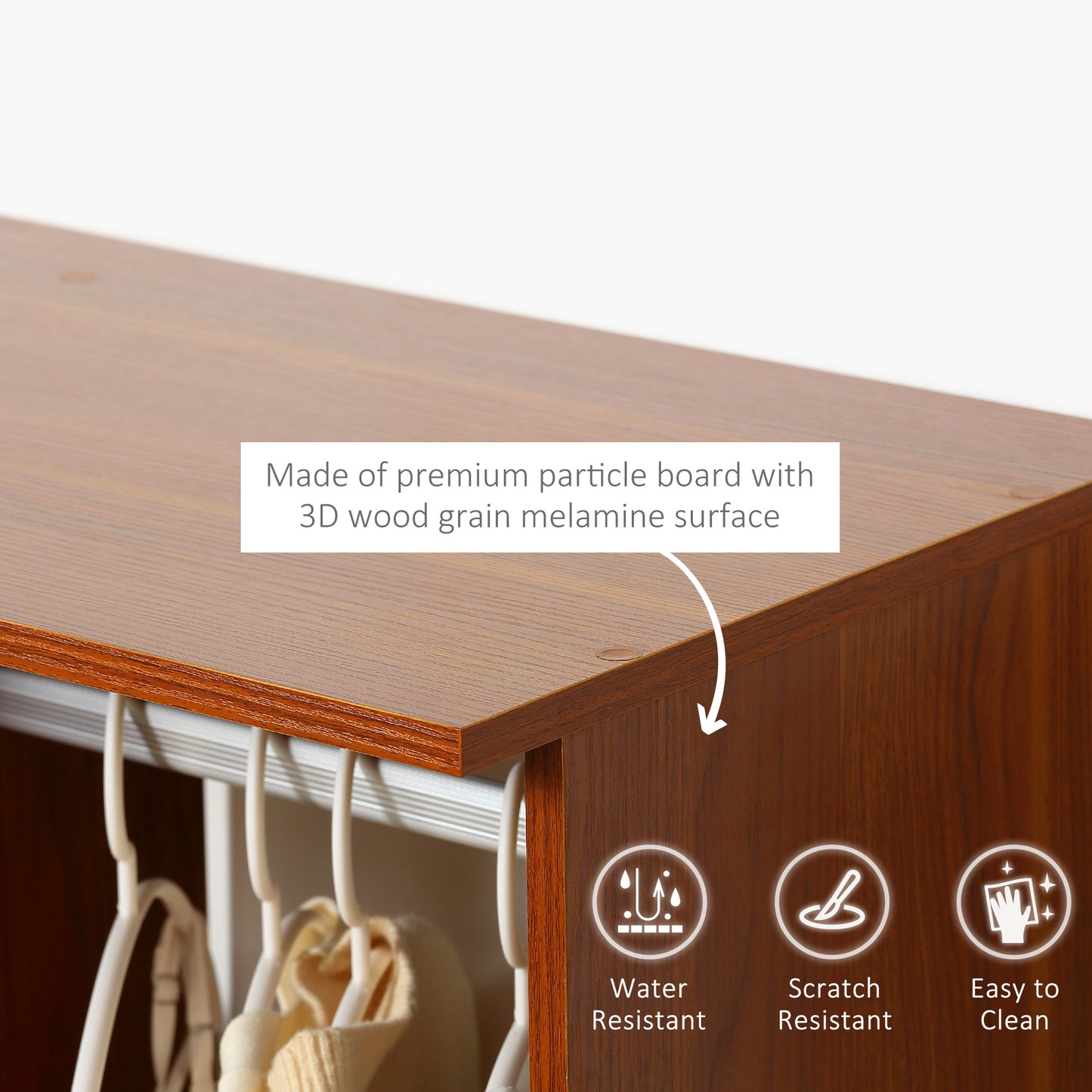 HOMCOM Open Wardrobe on Wheels, Bedroom Wardrobe with Clothes Hanging Rail, 3 Storage Shelves, Mobile Garment Rack for Cloakroom, Hallway, Walnut-Corner Wardrobes-ChewyGames-ChewyGames