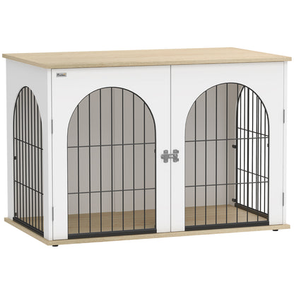 PawHut Dog Crate Furniture, Indoor Dog Cage with Double Doors for Large Breeds, Pet Kennel End Side Table
